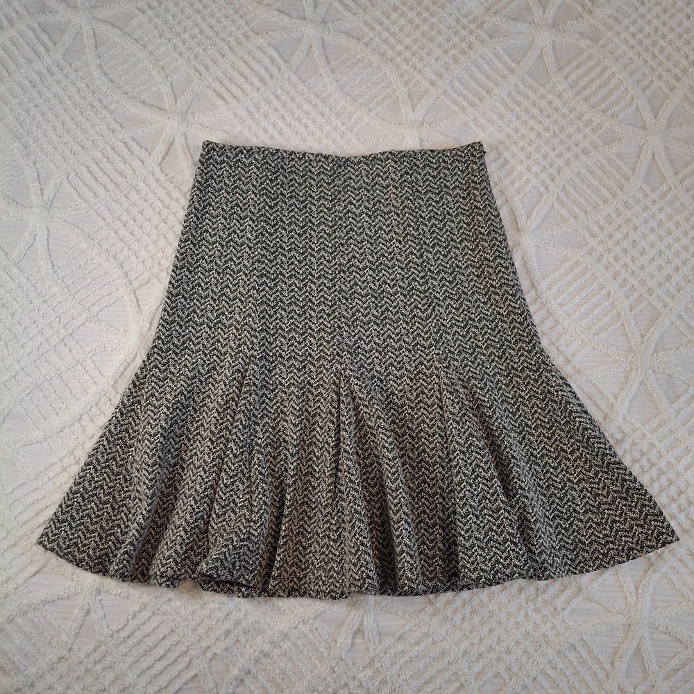 Carole Little Womens 14 Flared Skirt Black White Herringbone Knit Side Zip